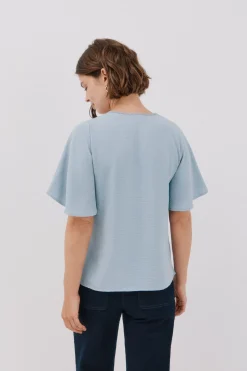 Cortefiel Blusa encaje volantes Azul Best