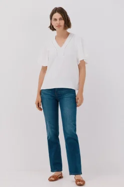 Cortefiel Blusa encaje volantes Blanco Online