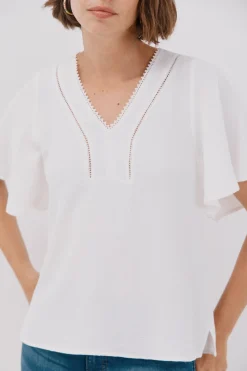 Cortefiel Blusa encaje volantes Blanco Online