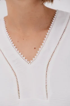 Cortefiel Blusa encaje volantes Blanco Online