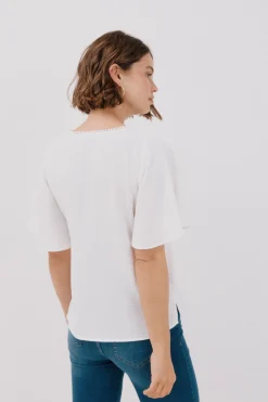 Cortefiel Blusa encaje volantes Blanco Online