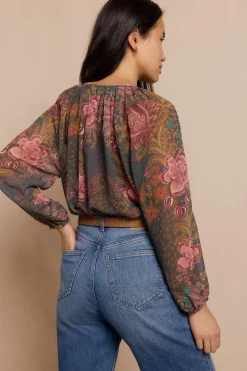 Slowlove Blusa estampada fluida Estampado verde Online