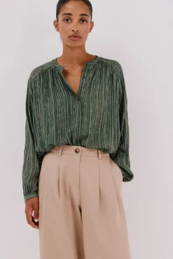 Cortefiel Blusa estampada lurex Estampado verde Discount