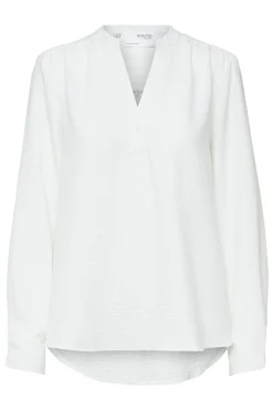 Selected Blusa fluida con cuello de pico confeccionada con materiales reciclados Blanco Outlet