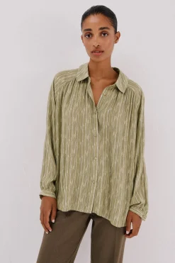 Cortefiel Blusa fluida estampada lurex Estampado verde Clearance