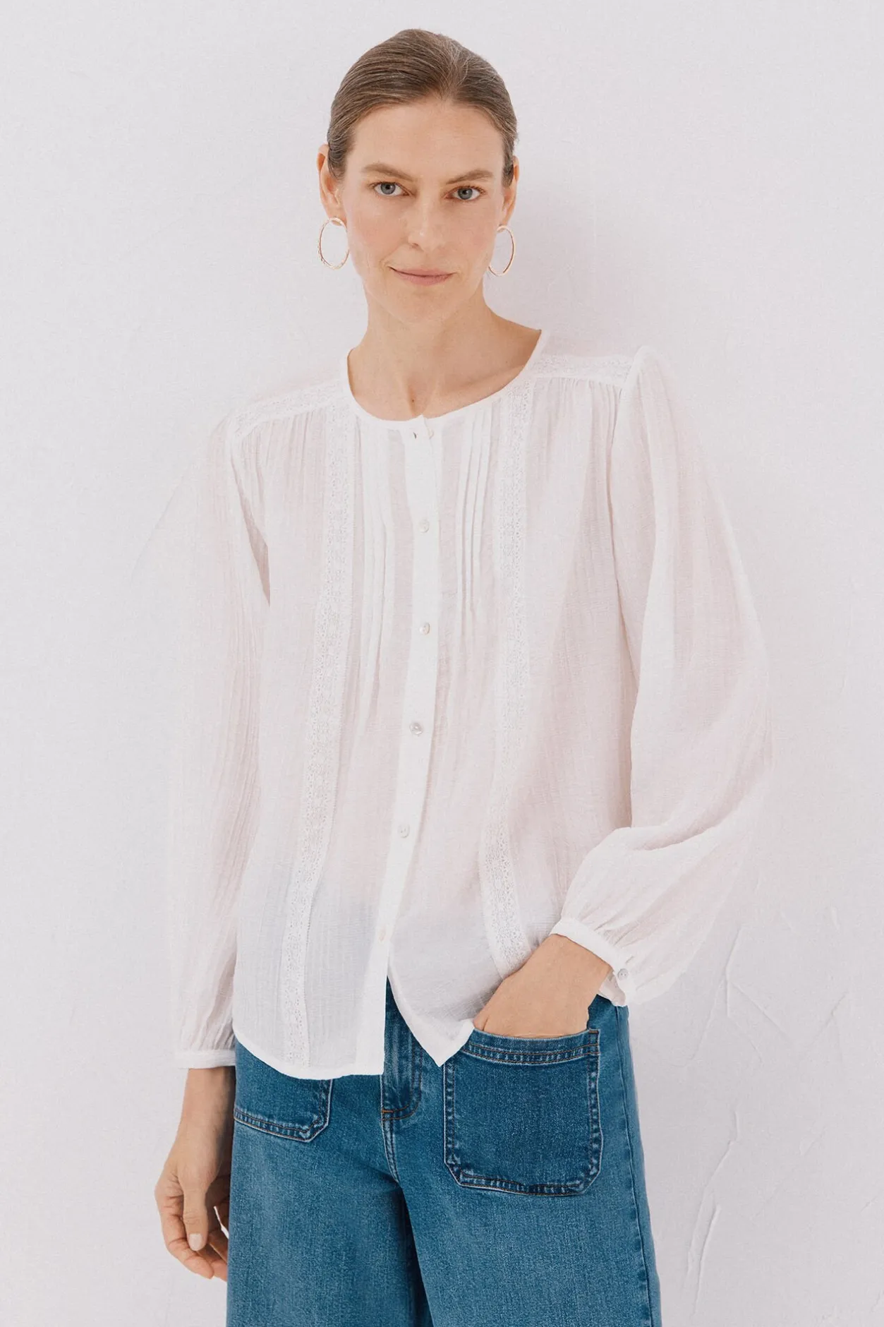 Cortefiel Blusa fornitura encaje Blanco Sale