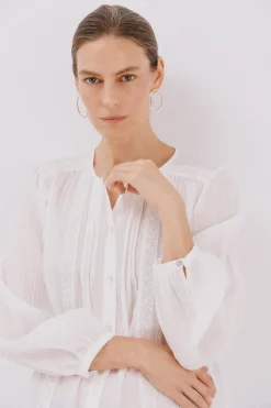 Cortefiel Blusa fornitura encaje Blanco Sale