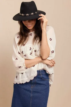 Slowlove Blusa frunces bordados Blanco Clearance