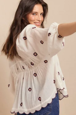Slowlove Blusa frunces bordados Blanco Clearance