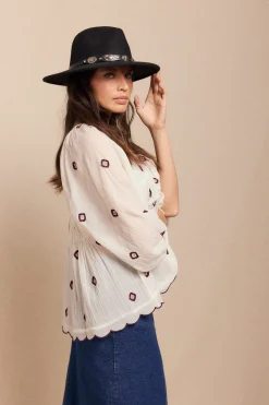 Slowlove Blusa frunces bordados Blanco Clearance