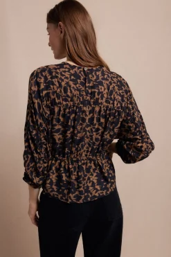 Slowlove Blusa frunces estampada Negro New