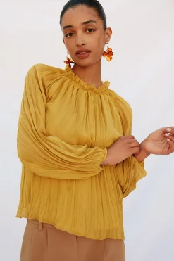 Cortefiel Blusa frunces fluida Amarillo Outlet