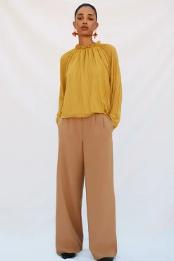 Cortefiel Blusa frunces fluida Amarillo Outlet