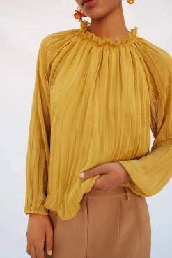 Cortefiel Blusa frunces fluida Amarillo Outlet