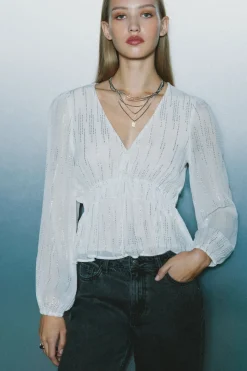 Springfield Blusa lurex goma cintura marr&oacute;n