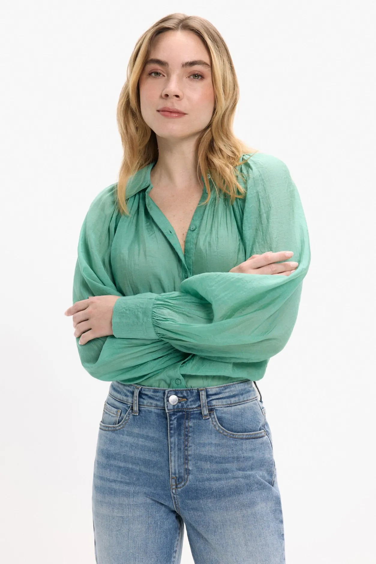 Vila Blusa manga larga abullonada Verde Sale