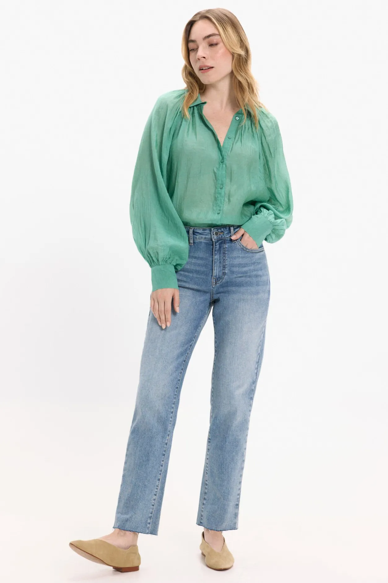 Vila Blusa manga larga abullonada Verde Sale