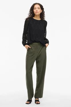 Vila Blusa manga larga con cuello redondo Negro Hot