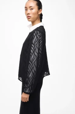 Vila Blusa manga larga con cuello redondo Negro Hot