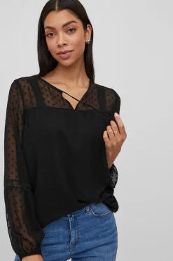 Vila Blusa manga larga plumeti Negro Discount