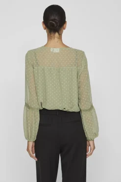 Vila Blusa manga larga plumeti Verde oscuro Clearance
