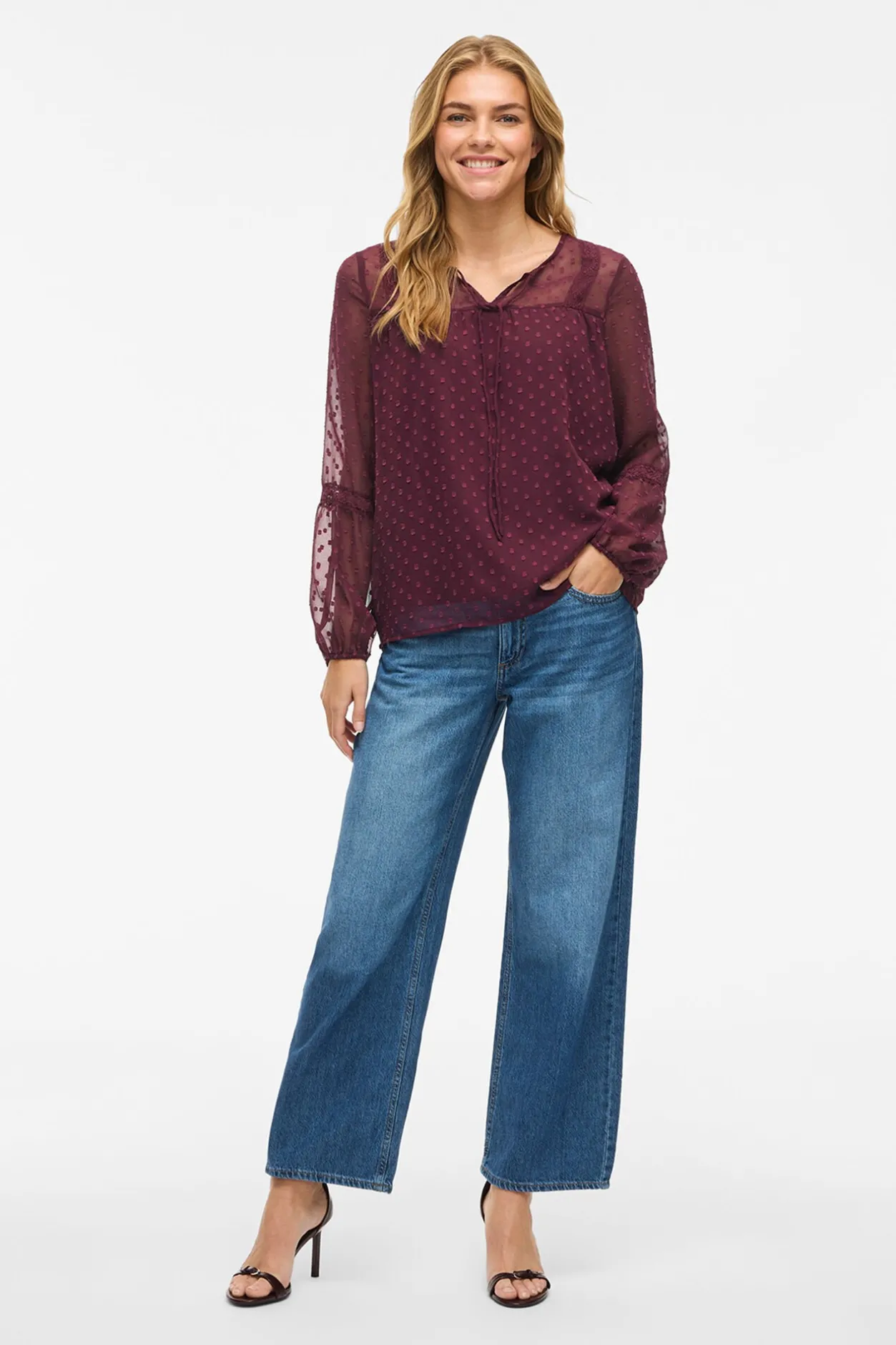 Vila Blusa manga larga plumeti Granate Outlet