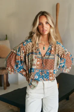 Jaase Blusa marfa estampado Izabelle Estampado marr&oacute;n