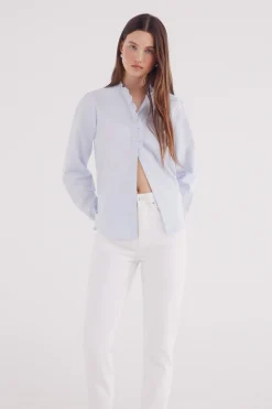 Springfield Blusa Oxford cuello volante azul Discount