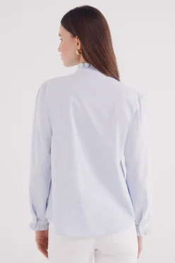 Springfield Blusa Oxford cuello volante azul Discount