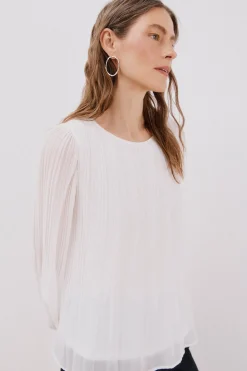 Cortefiel Blusa plisada Blanco Discount
