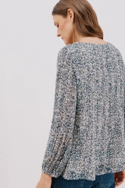 Cortefiel Blusa plisada Estampado azul Outlet