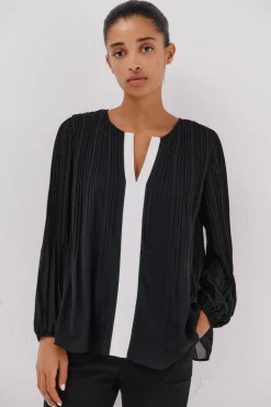 Cortefiel Blusa plisada contraste Negro