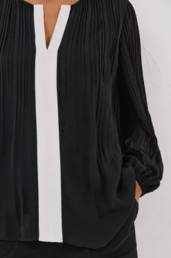 Cortefiel Blusa plisada contraste Negro