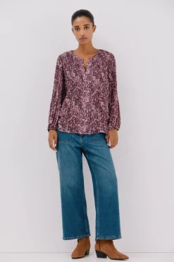 Cortefiel Blusa plisada contraste Estampado blanco