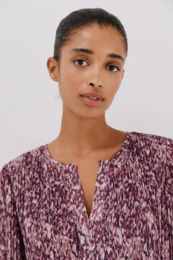 Cortefiel Blusa plisada contraste Estampado blanco