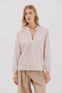 Cortefiel Blusa rayas cordon Marfil New