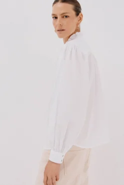 Cortefiel Blusa rayas cuello volantes Blanco Sale