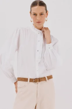 Cortefiel Blusa rayas cuello volantes Blanco Sale