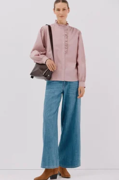 Cortefiel Blusa rayas cuello volantes Rosa Online