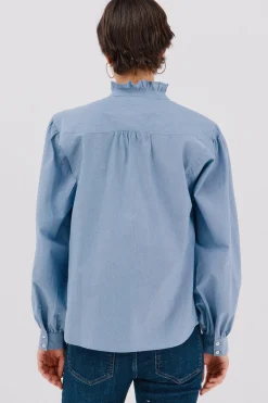 Cortefiel Blusa rayas cuello volantes Azul Hot