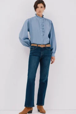 Cortefiel Blusa rayas cuello volantes Azul Hot