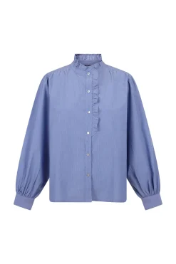 Cortefiel Blusa rayas cuello volantes Azul Hot