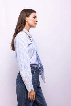 Object Blusa rayas encaje Azul Discount