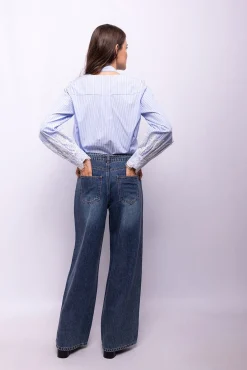 Object Blusa rayas encaje Azul Discount