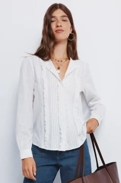 Springfield Blusa romántica schiffly marr&oacute;n