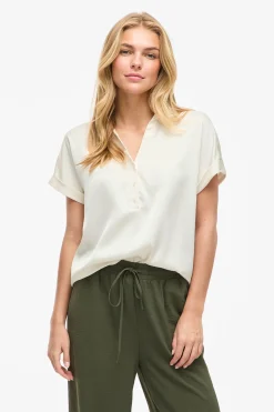 Vila Blusa satinada de manga corta Marfil Best