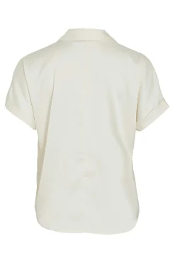Vila Blusa satinada de manga corta Marfil Best