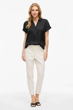 Vila Blusa satinada de manga corta Negro