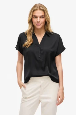 Vila Blusa satinada de manga corta Negro