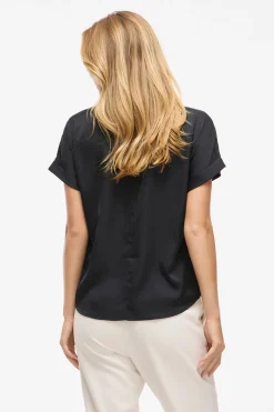 Vila Blusa satinada de manga corta Negro